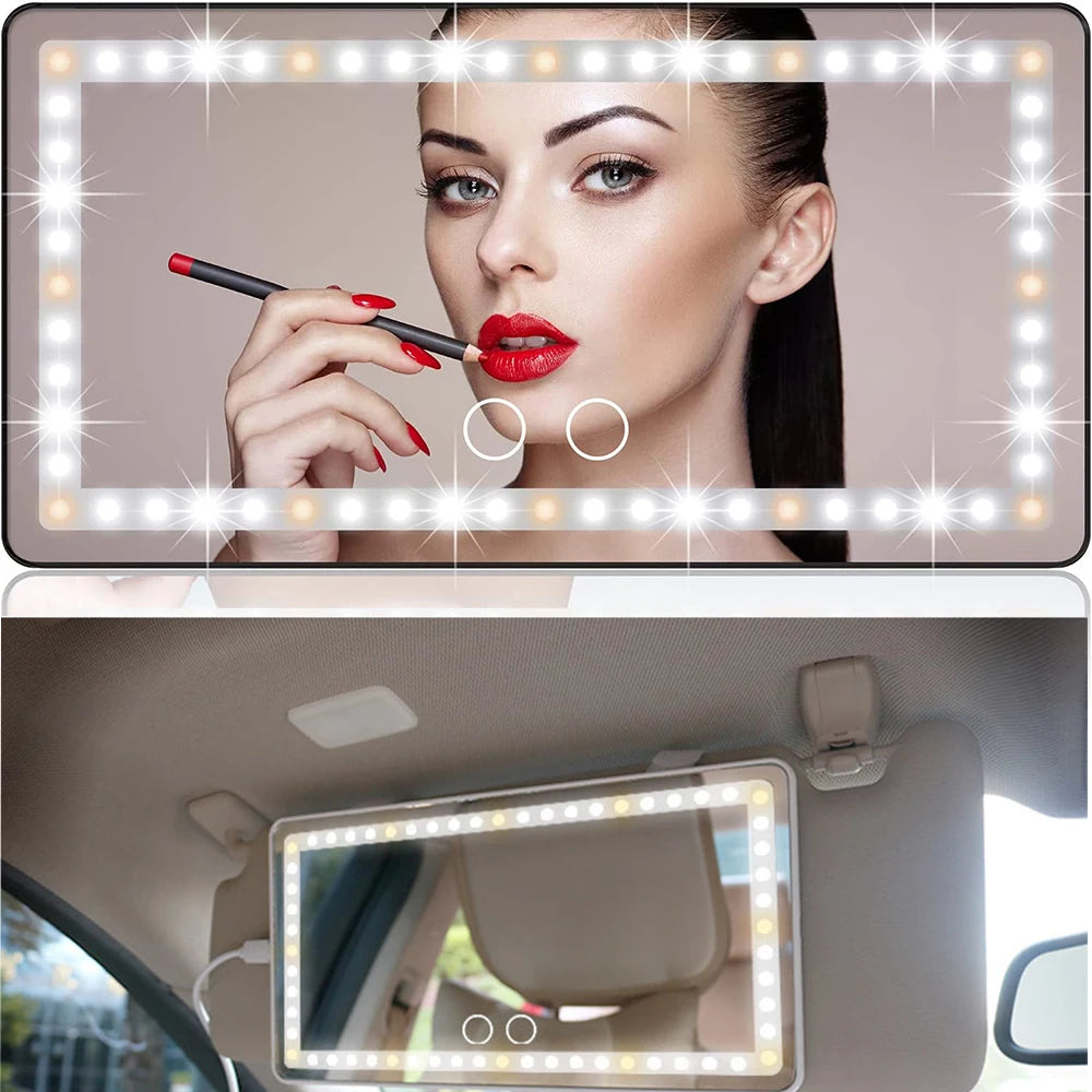 Glow & Go: The Rechargeable LED Car Makeup Mirror