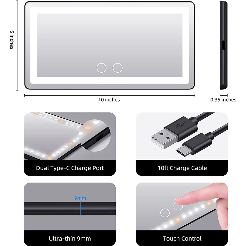 Glow & Go: The Rechargeable LED Car Makeup Mirror